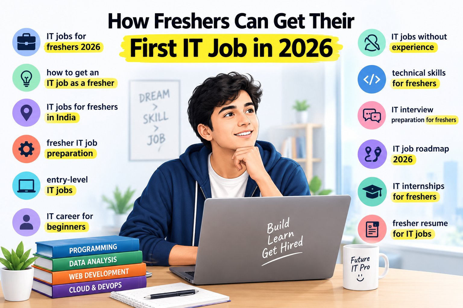 How freshers can get their first IT job in 2026 through technical skills, practical projects, resume preparation, and interview practice.